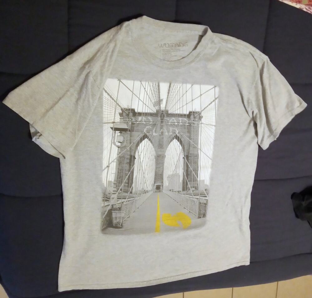 Wu-Tang Clan Brooklyn Bridge Graphic T-Shirt Yellow Black Hip Hop Mens Size L